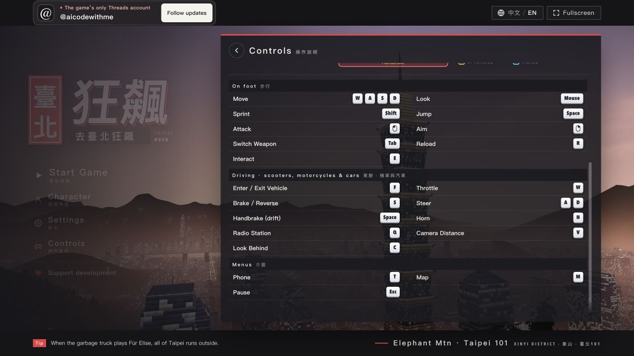 Original game's keyboard and mouse controls table